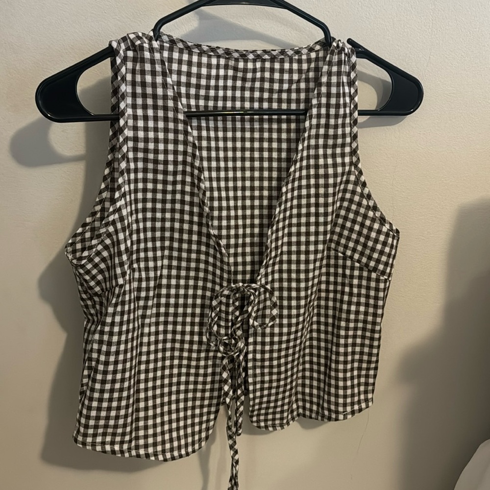 Brown plaid bow vest